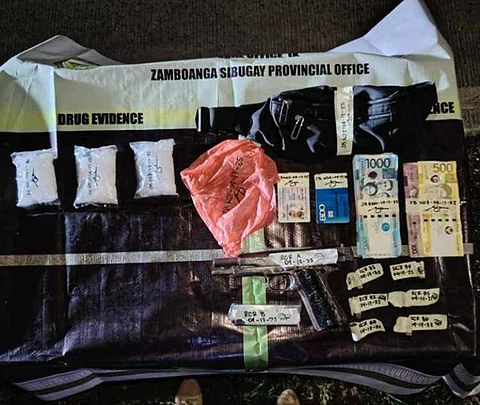 ZAMBOANGA. Authorities seize over P1 million worth of illegal drugs following a shootout and the arrest of a high-value target (HVT) suspect in an anti-drug operation in Libertad village, Tungawan, Zamboanga Sibugay, on Maundy Thursday, April 17, 2025. A photo handout shows the pieces of evidence seized from the arrested HVT suspect.