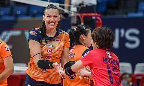 OFF TO QUARTERFINALS. Thailand’s Nakhon Ratchasima QminC secures a quarterfinal spot after eliminating Queensland, 25-10, 25-16, 25-12, in the 2025 AVC Women’s Champions League at the Philsports Arena on Monday, April 21.