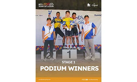 The Top 3 winners in Stage 1 of Tour of Luzon held in Paoay, Ilocos Norte on Thursday are Dae Yeong Joo (GPCT), Ronald Oranza (SIP) and Aidan James Mendoza (G4G). Photo by MPTC Tour of Luzon 2025