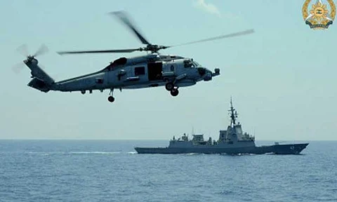 SEA CONTROL. A Philippine Navy (PN) AW-159 "Wildcat" anti-submarine helicopter participates in an air patrol as the Royal Australian Navy's air defense destroyer, HMAS Sydney (DDG-42), sails during the ninth multilateral maritime cooperative activity (MMCA) on Tuesday (April 29, 2025) in the West Philippine Sea. AFP chief Gen. Romeo Brawner Jr. said the successful conduct of the ninth MMCA between the Philippines and its allies demonstrates the "growing synergy" between partner nations. (Photo courtesy of the AFP)