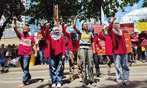 Members of Kilusang Mayo Uno-Southern Mindanao Region (KMU-SMR) and Bayan Muna Partylist, together with other progressive sectoral organizations call on for wage increase in time for Labor Day, on May 1, 2025, at Roxas Freedom Park.
