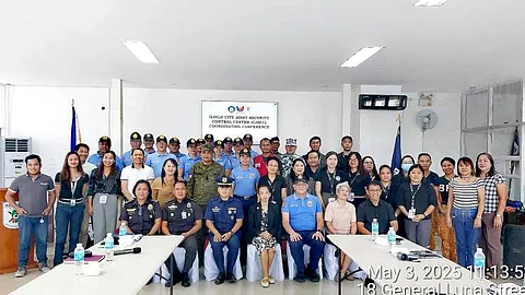 ILOILO. Police Colonel Kim P. Legada of the Iloilo City Police Office presents the accomplishments of poll-related law enforcement operations during the Coordinating Conference of the City Joint Security Control Center on May 3, 2025, at Camp Achilles D. Plagata in Iloilo City.