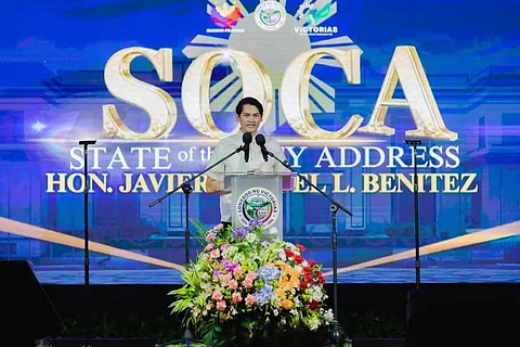 NEGROS. Victorias City Mayor Javier Miguel Benitez delivers his final State of the City Address(Soca) on May 5, at the City Public Plaza.