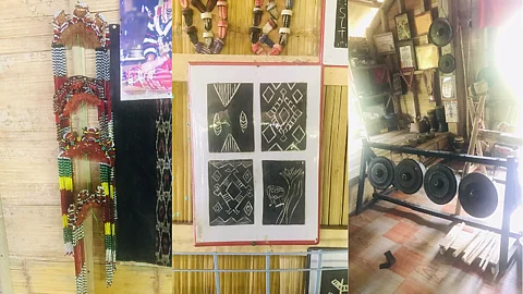 Swat or beaded crowns meant for princesses displayed at SLT (School of Living Traditions), T’nalak patterns, displayed at SLT, and Different Instruments at SLT.