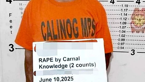 ILOILO. Police personnel from the Calinog Municipal Police Station arrest alias Salmon, 66, listed as the rank seven most wanted person in Western Visayas, for two counts of rape by carnal knowledge on June 10, 2025, in Barangay Badlan Pequeño, Calinog, Iloilo.