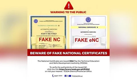 Sertipikasyon sa Tesda nga naa sa online peke