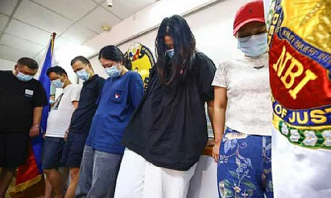 CYBERCRIME SUSPECTS. The National Bureau of Investigation presents to the media six Chinese nationals arrested for cybercrimes at the NBI office in Quezon City on Aug. 16, 2024. The Philippine National Police Anti-Cybercrime Group (PNP-ACG) on Thursday (June 26, 2025) said 5,099 persons, some of them former Philippine offshore gaming operators (POGOs) employees, were arrested from January to mid-June this year. (PNA photo by Joan Bondoc)
