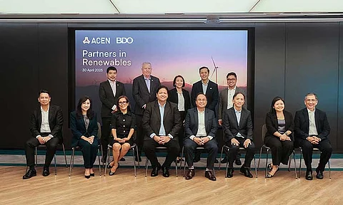 BDO strengthens commitment to renewable energy with ACEN. At the signing of the loan agreement for ACEN’s Onshore Wind Power Project, key leaders from both companies came together to mark this milestone. Representing BDO were Charles M. Rodriguez (seated 5th from left), BDO Executive Vice President and Head of Institutional Banking Group; Ed V. Francisco (seated 6th from left), President of BDO Capital; and Manny C. Malabanan (seated rightmost), Senior Vice President and Head of BDO’s Trust and Investments Group. They were joined by Eric Francia (seated 4th from left), President and CEO of ACEN, and Gabby Mejia (standing 4th from left), President and Chairman of Quezon North Wind.