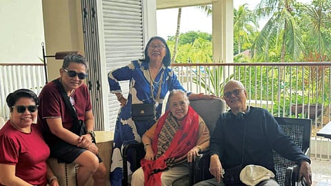 HANGOUT. At Shangri-La Mactan, Cebu. Preparing for lunch hosted by my sister Leda and husband Ed Zaragoza. With Tricia Silva and Grace Ong. They are here to attend the July 16, 2025 event.