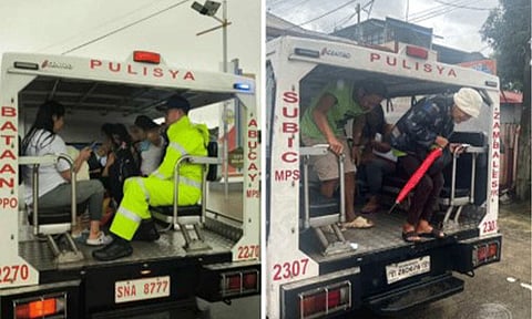FREE RIDES. The Police Regional Office (PRO) 3 offers free rides on marked police vehicles and mobile patrols to passengers stranded due to the bad weather caused by he southwest monsoon across Central Luzon, in this undated photos. Police officers also conducted regular patrols and visibility operations in affected communities to prevent criminal activities and monitor road conditions. (Photo courtesy of PRO3)
