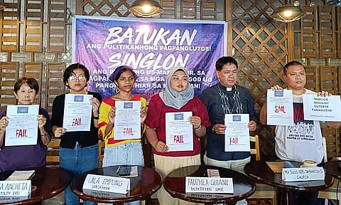 Progressive groups Bayan Muna Southern Mindanao Region (Bayan-SMR), Gabriela Southern Mindanao Region, Gabriela Youth Davao, Anakbayan SMR, and Sabokahan gave President Ferdinand "Bongbong" Marcos Jr. a failing grade for his performance in his first three years in office. In a symbolic display, representatives of the progressive groups stamped the word "FAIL" on Marcos’ report card.