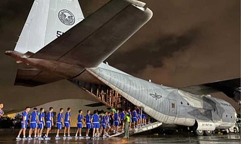 RELIEF MISSION. A Philippine Air Force (PAF) C-130 cargo plane with 200 sacks of rice and 300 boxes of relief items arrives at Villamor Air Base, Pasay City on Friday (July 25, 2025). The mission to deliver the donations of the provincial government of Sulu is part of the PAF’s ongoing humanitarian relief efforts for communities affected by Severe Tropical Storm Crising. (photo courtesy of the PAF)