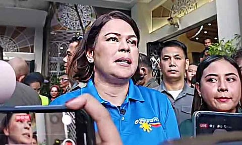 Vice President Sara Duterte during an ambush interview on Thursday, August 7, 2025, at San Pedro Cathedral.