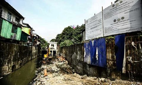PAST THE DEADLINE. The unfinished Matalahib Creek pumping station in flood-prone Barangay Santo Domingo in Quezon City, as photographed Aug. 13, 2025. The project worth PHP95 million started June 29, 2024 and was supposed to finish May 29, 2025. (PNA photo by Joan Bondoc)