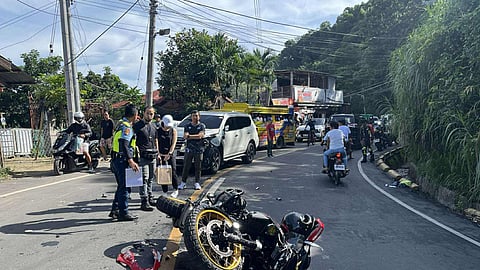 A 56-year-old man died after his big bike collided with a sports utility vehicle (SUV) along the Transcentral Highway in Sitio Maaslom, Barangay Busay, Cebu City, on Saturday morning, August 23, 2025. (Contributed)