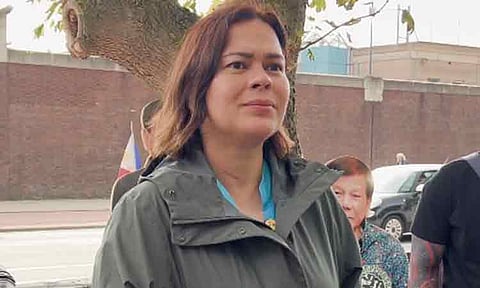 Vice President Sara Duterte faced the media during an interview on August 28, 2025, at The Hague, Netherlands.