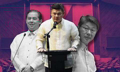 Davao City First District Representative Paolo “Pulong” Duterte (center) blasted the replacement of House Speaker Martin Romualdez (left) with Isabela Representative Faustino “Bojie” Dy III (right), calling it a mere change in face but not in system.
