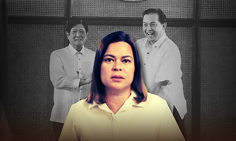 Vice President Sara Duterte (center) said she has no direct reaction to the sudden resignation of House Speaker Martin Romualdez (back right) on September 17, but called the move a calculated political ploy planned with the backing of President Ferdinand “Bongbong” Marcos Jr. (back left.)