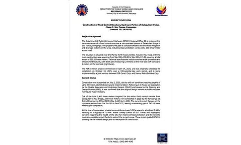 DPWH3: P94M anti-flood
project in Sto Tomas suspended since July 2
