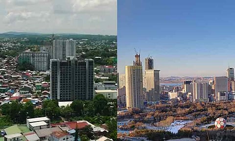 Aerial drone shots of Davao City (left) and Dalian, China (right)