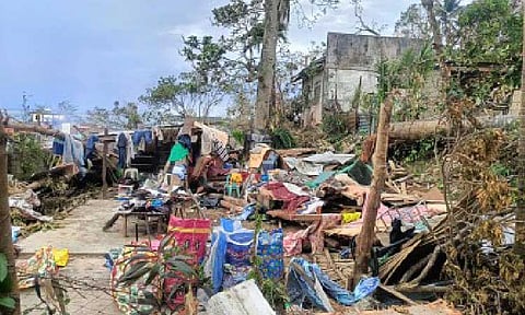 STORM-HIT. A house in Batuan, Masbate damaged by Severe Tropical Storm Opong on Sept. 26, 2025. The National Disaster Risk Reduction and Management Council said the number of families affected by recent weather disturbances, including Opong, has reached 1,080,389 as of Wednesday (Oct. 1). (Photo courtesy of Engr. Jerome Martinez)