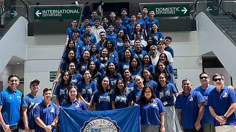 BACOLOD-BOUND. Members of the Ateneo de Davao University (AdDU) Blue Knights delegation pose for a photo at the Davao International Airport before their flight to Bacolod City for the 2025 Philippine University Games (UniGames), set for October 24–30.