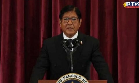 RULES-BASED ORDER. President Ferdinand R. Marcos Jr. delivers a speech at Villamor Air Base in Pasay City on Saturday (Oct. 25, 2025) before departing for Kuala Lumpur, Malaysia to attend the 47th Association of Southeast Asian Nations Summit and Related Summits. Marcos vowed to promote an open, inclusive, and rules-based international order and reaffirm the Philippines’ commitment to regional cooperation. (Screenshot from RTVM