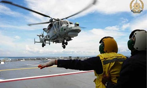 NAVAL DRILL. Personnel of the BRP Jose Rizal (FF150) guide an AW159 Agusta Westland Wildcat Helicopter as it lands aboard the Philippine Navy vessel before the start of the Philippine-US-Australia-New Zealand Multilateral Maritime Cooperative Activity on Oct. 29, 2025. The latest exercise reflects the four nations’ commitment to strengthening maritime cooperation, enhancing interoperability, and championing a rules-based international order in the Indo-Pacific. (Photo courtesy of PAF PAO)