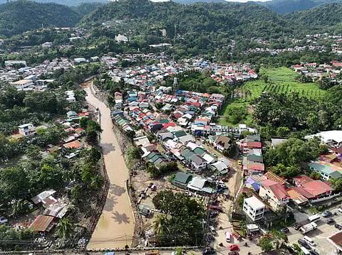 CEBU. Aerial view of Villa Del Rio Subdivision, Cebu City on Wednesday, November 5, 2025, showing the aftermath of Typhoon Tino: floodwaters left cars piled up, homes damaged, and families displaced.