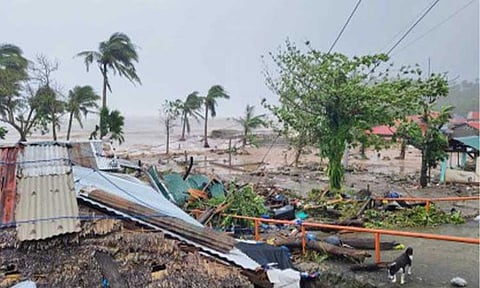 UWAN's WRATH. A portion of Pandan, Catanduanes shows the devastation caused by Super Typhoon Uwan on Sunday (Nov. 9, 2025). The cyclone, which has since weakened into a typhoon, has displaced 443,073 families or 1,416,063 individuals as of Monday noon (Nov. 10), according to official government tally. (Photo courtesy of MDRRMO-Pandan)
