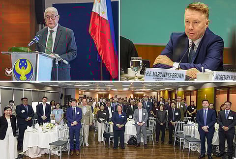 Photos show Bangko Sentral ng Pilipinas Governor Eli M. Remolona Jr. (top left), Australian Ambassador to the Philippines Marc Innes-Brown (top right), and other participants during the “Blended Finance Forum for the Philippines” held Oct. 15–16, 2025, at the BSP Head Office in Manila.