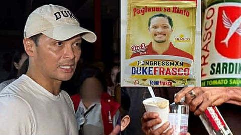 Seares: Cong. Duke Frasco explains why rice, sardines, water he gives away to disaster victims bear his name and photo. He also sells those products as personal business. 'Epal' or not, that helped him win 3 elections, since 2019, against the Duranos.