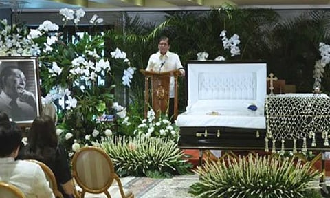 PAYING LAST RESPECTS. President Ferdinand R. Marcos Jr. pays tribute to former Senate President Juan Ponce Enrile in a necrological service at Malacañan Palace in Manila on Friday (Nov. 21, 2025), honoring him as a mentor, legal genius, and devoted servant of the Filipino people. Marcos recalled Enrile’s lifelong dedication to public service and his enduring influence on Philippine governance and society. (Screengrab from RTVM)