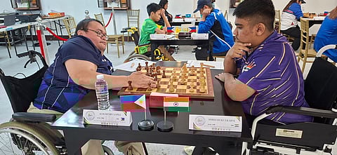 STRONG START. Philippines’ arena grand master (AGM) Henry Roger Lopez, who hails from Panabo City, defeats India’s Shreesh Kulkarni during the opening round of the 3rd Asian Chess Championship 2025 in Tagaytay City on Tuesday, December 2.