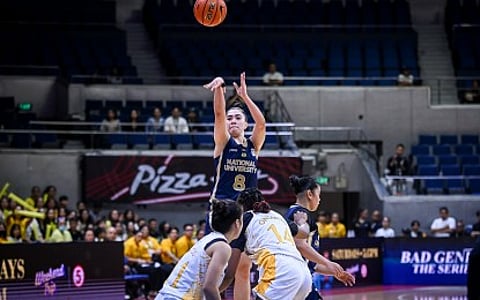 TOP SCORER.
National University's Angel Surada aims for the basket in Game 1 of the best-of-three Finals against the University of Santo Tomas at the Smart Araneta Coliseum on Saturday (Dec. 6, 2025). Surada scored 19 points in leading the Lady Bulldogs to victory, 84-79. (UAAP photo)