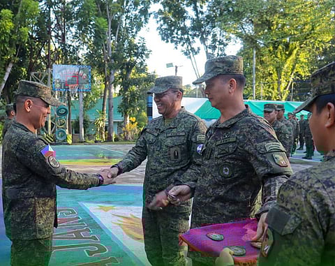 ZAMBOANGA. Brigadier General Frederick Sales, commander of the 1101st Infantry “Gagandilan” Brigade (3rd from right), formally welcomes five newly assigned seasoned personnel, including Lieutenant Colonel Abel Potutan (left), in a ceremony Monday, December 8, at Camp Luis Biel II in Tabiawan village, Isabela City, Basilan.