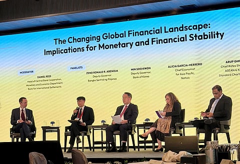 Bangko Sentral ng Pilipinas Deputy Governor Zeno Ronald R. Abenoja, second from left, speaks during a panel discussion at the 4th Asean+3 Economic Cooperation and Financial Stability Forum on November 25, 2025 in Hong Kong, China. Also in the panel, from left, are Daniel Rees, head of central bank cooperation at the Bank for International Settlements; Min Soo Kwoon, deputy governor of the Bank of Korea; Alicia Garcia-Herrero, chief economist for Asia Pacific at Natixis; and Arup Ghosh, chief rates strategist for Asean and Korea at Standard Chartered Bank.