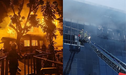 (Left) “Faulty electrical wiring” was identified as the suspected cause of the fire that occurred at 575 Leon Maria Guerrero Street, Barangay 30, Davao City, early morning on January 2, 2026. (Right) On the same day, a fire also erupted at the Gaisano Citygrand in Buhangin. The fire was raised to Level 3 at 4:25 p.m., based on information from Central 911. The fire has spread to the left wing of the second floor of the establishment as of 4:23 p.m., while the third floor was reportedly already burned.
