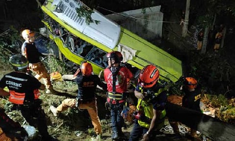 ROAD TRAGEDY. Emergency responders conduct a retrieval operation after a Ceres bus of Vallacar Transit, Inc. fell off a cliff in Barangay Igbucagay, Hamtic, Antique on Dec. 5, 2023. The Department of Health on Friday (Jan. 2, 2026) said 1,113 road crash cases were recorded from Dec. 21, 2025 until 5 a.m. on Jan. 2, 2026, in its 68 sentinel hospitals. (Photo courtesy of Iloilo City Emergency Responders - Urban Search and Rescue)