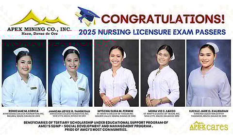 In the 2025 Nursing Licensure Exams, five scholars supported by Apex Mining successfully passed and became registered nurses. Quality education, 4th among the 17 UN Sustainable Development Goals (SDGs), promotes opportunities, accessibility, skills, and equity for individuals of all ages. Apex Mining is committed to fostering a thriving community with proactive, educated, and skilled citizens.