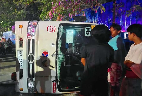 OVERTURNS. A modern jeepney on Route 01K overturned along Xiamen Street, Barangay Mabolo on Thursday, January 29, 2026 after allegedly losing its balance.
