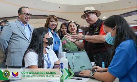 HEALTHCARE. Health Secretary Teodoro Herbosa (standing right with hat) checks the delivery of health services during the opening of a wellness clinic at Robinsons North in Tacloban City on Jan. 29, 2026. The official is optimistic of expanding the zero balance billing in provinces through the PHP1 billion support fund to hospitals managed by local government units. (Photo courtesy of DOH Eastern Visayas)