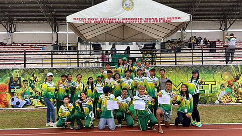 TRIUMPHANT MAVERICKS. Members and coaches of the Santo Tomas Athletic Association (Staa) Mavericks athletics team celebrate their 14-gold medal haul in the recently concluded 2026 Davao del Norte Division Provincial Meet.