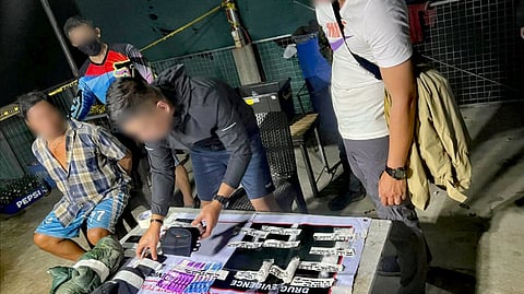 ILOILO. Operatives of the Santa Barbara Municipal Police Station under the Iloilo Police Provincial Office present the two suspects and the more than 140 grams of suspected shabu worth P952,000 seized during a buy-bust operation at 8:25 p.m. on February 10, 2026, in Barangay Tungay, Santa Barbara, Iloilo.