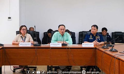 ACCOUNTABILITY. Maritime Industry Authority (MARINA) Administrator Sonia Malaluan, acting Department of Transportation (DOTr) Secretary Giovanni Lopez, and Philippine Coast Guard (PCG) Commandant Commodore Ronnie Gil Gavan (from left to right), speak to the media during a press conference at the DOTr office in San Juan City on Wednesday (Feb. 11, 2026). Lopez announced the filing of criminal and administrative charges against Aleson Shipping Line and some government executives and personnel in Zamboanga, as part of efforts to ensure accountability in the sinking of M/V Trisha Kerstin 3. (Photo courtesy of DOTr)
