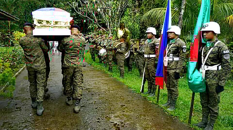 ILOILO. Soldiers of the 3rd Infantry (Spearhead) Division render military funeral honors to Private First-Class Wencel Jay D. Puntuan at Our Lady of Fatima Chapel in Camp Peralta, Jamindan, Capiz on February 13, 2026, before his remains were escorted to Iloilo International Airport for his flight home.