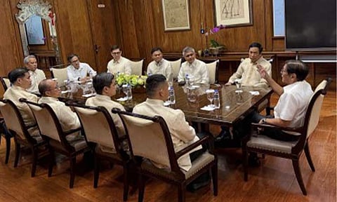 SWIFT GOV’T RESPONSE. President Ferdinand R. Marcos Jr. (right) presides over a meeting with heads of concerned government agencies and governors from areas hit by Tropical Storm Basyang, at Malacañan Palace in Manila on Wednesday (Feb. 11, 2026). Marcos ordered them to ensure “faster and more orderly relief and recovery efforts” in calamity-hit areas. (Photo from the Presidential Communications Office)