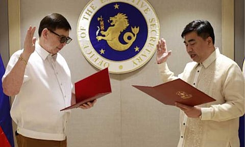 OATH-TAKING. Executive Secretary Ralph Recto swears in Melvin Matibag as the new director of the National Bureau of Investigation (NBI) in a ceremony at Malacañang in Manila Friday (Feb. 20, 2026). Matibag took the oath a day after his appointment was announced by the Palace. (Photo from the Office of the Executive Secretary)