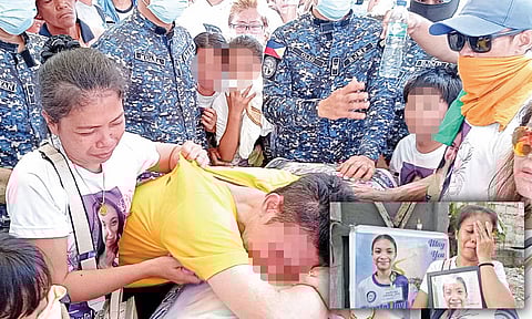 GINIKANAN: Di masabot ang tumang kasubo nga gibati sa mga ginikanan ni Crystal Joy Abarquez, 12, sa dihang gilubong na sa sementeryo sa Ibo, Toledo City, hapon sa Martes, Pebrero 24, 2026. Ang amahan nga usa ka priso ang gihatagan og higayon nga makatambong sa paglubong sa biktima.