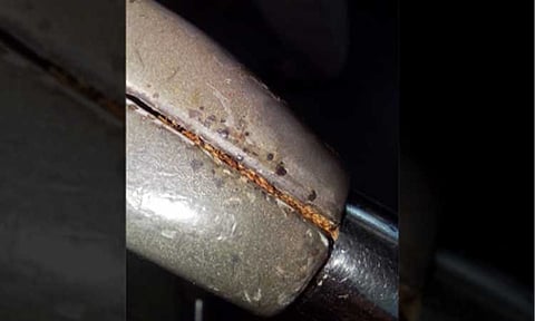 TRAIN PESTS. Numerous tiny cockroaches hide in the handrail inside a Metro Rail Transit Line 3 (MRT-3) in this photo that went viral on Facebook on Wednesday (March 4, 2026). Acting Transportation Secretary Giovanni Lopez ordered the immediate intensified sanitation and pest control of MRT-3 train cars in response to concerns of commuters. (Photo from Paano Pumunta on Facebook)